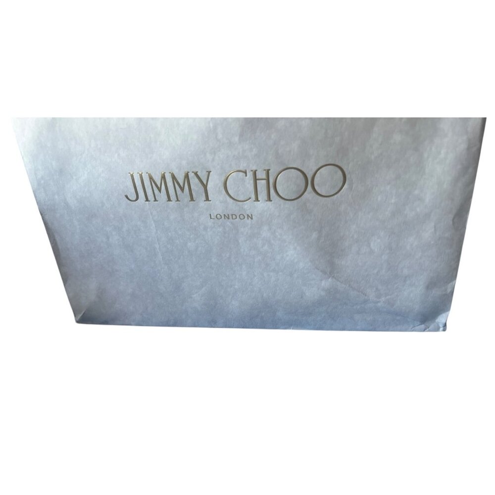 Jimmy Choo Shopping Bag Ribbon Handles Paper with Bottom Card 14x11x4.75  Gray - Picture 6 of 11